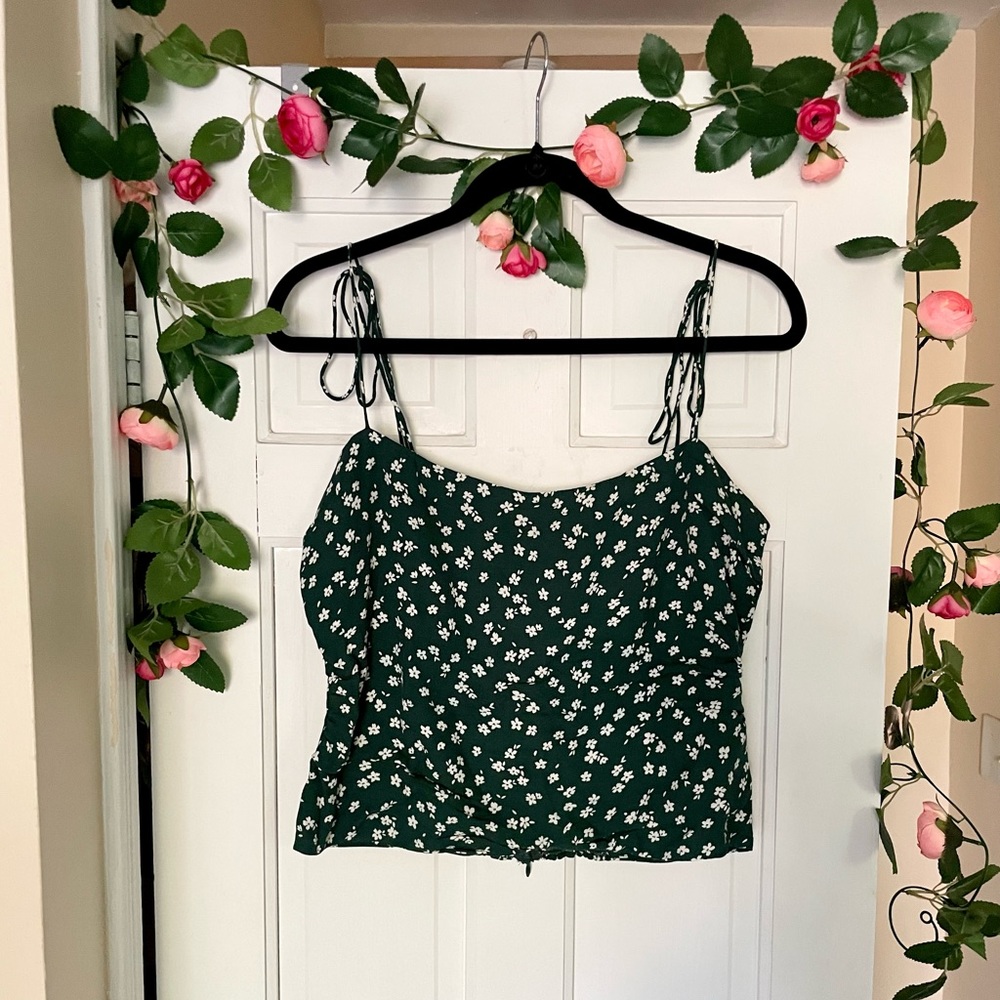 Reformation Tie Strap Tank in Green Floral